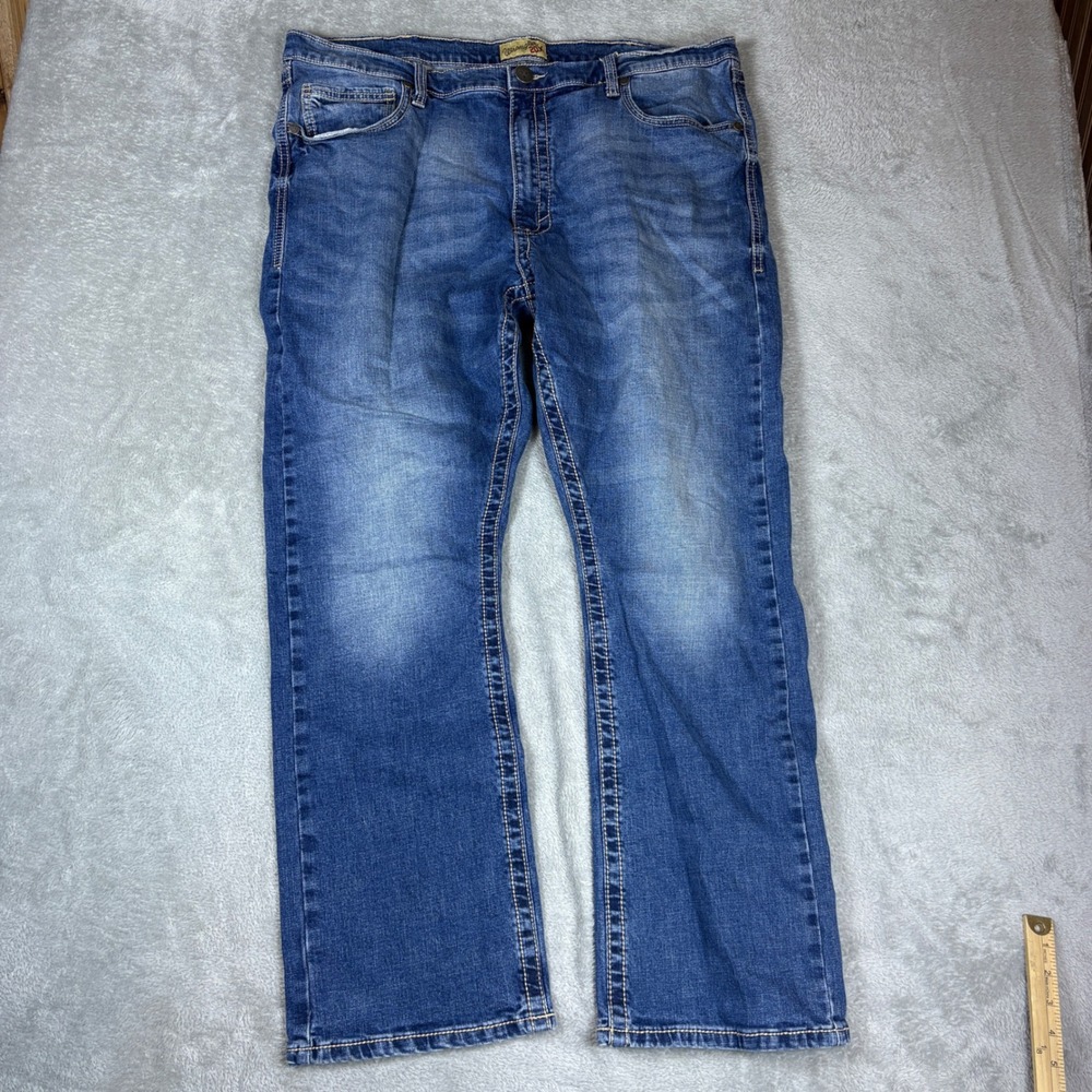 Wrangler Jeans Mens 42x32 20X Vintage Boot Bootcut Blue Whiskered Faded Stretch